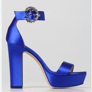 Jimmy Choo Mionne 120 Satin Platform Sandal Heel Blue Size 37 / 7